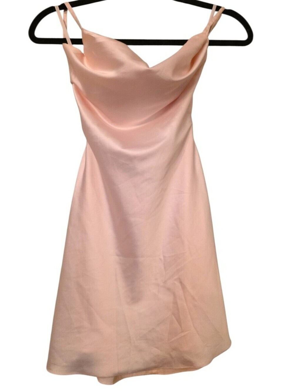 Stacees Blush Satin Mini Dress Cowl Neck Lace Up Back Formal Cocktail Size S